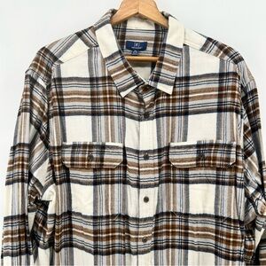 George Long Sleeve Super Soft Flannel Shirt Cream/Brown/Blue‎ Plaid Men 3XL NWOT